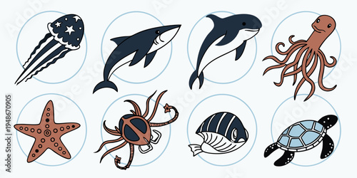 a collection of sea creatures Vector