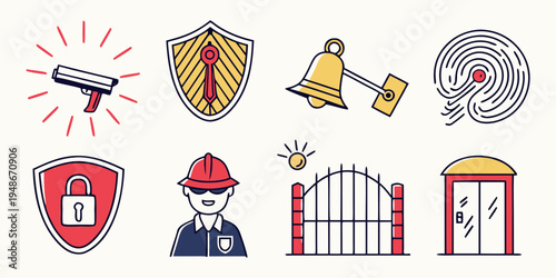 security icons with various symbols and objects Vector