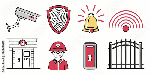 security icons including camera and alarm Vector