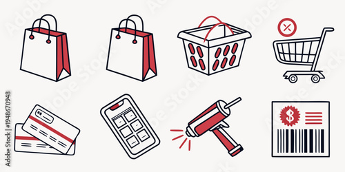 shopping icons with various retail and checkout symbols Vector