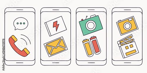 a set of mobile phone icons for communication and media Vector