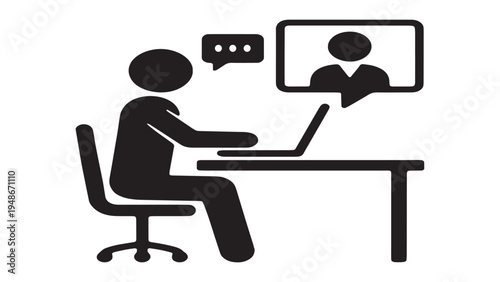 Remote worker sitting at desk having a video conference call on laptop.