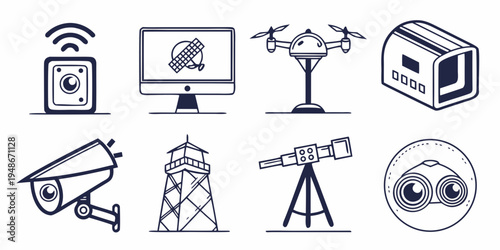 a collection of various surveillance and observation devices Vector