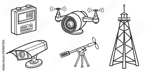 a collection of security and surveillance devices Vector