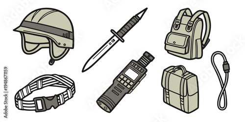 military gear and equipment for soldiers Vector