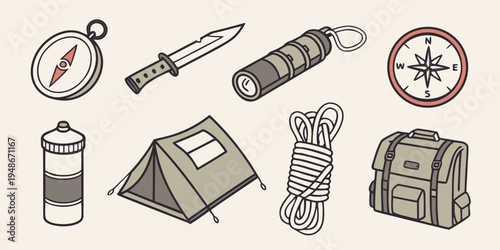 a collection of camping and hiking equipment Vector