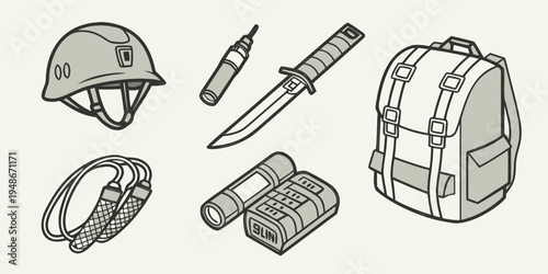 military gear and equipment for soldiers Vector