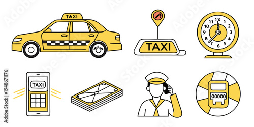 a set of taxi icons and symbols for various uses Vector