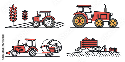 four different types of tractors are shown Vector