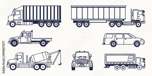a collection of different types of trucks and trailers Vector