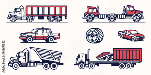 a collection of various trucks and cars Vector
