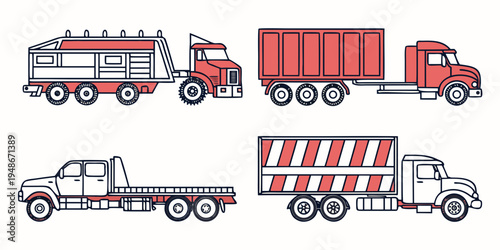 four different types of trucks are shown Vector