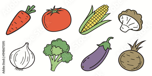 a collection of various vegetables and fruits Vector