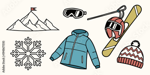 winter sports and clothing icons Vector