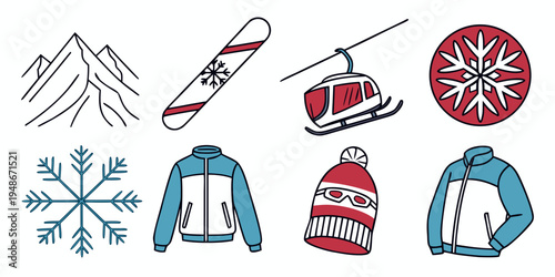 winter sports and clothing icons Vector