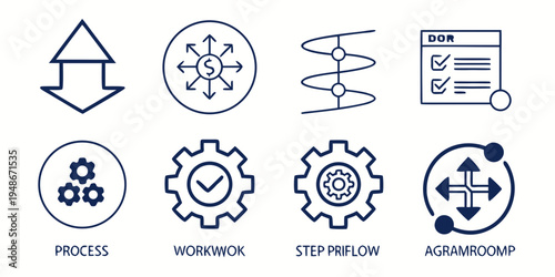 a collection of blue process and workflow management icons Vector