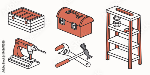 a set of orange and silver tools and equipment Vector