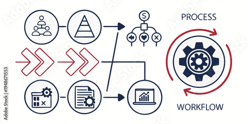 a flowchart with various icons and arrows on a white background Vector