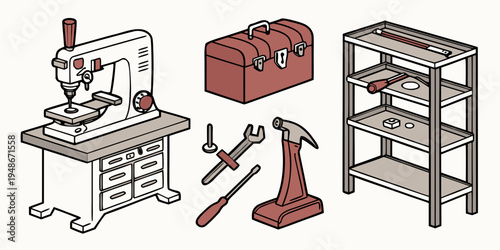 a set of tools and equipment for a workshop or garage Vector