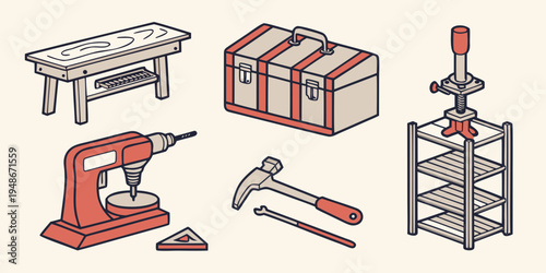 a set of tools for working with wood and metal Vector