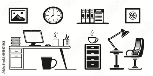 office furniture and equipment for a workspace Vector