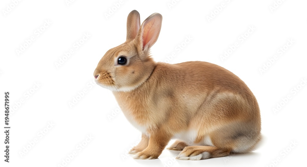 Obraz premium dorable tan rabbit looking left with long ears in sitting pose on seamless canvas