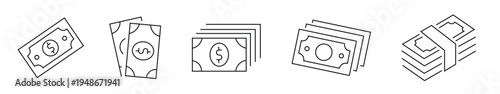 A collection of various cash and money illustrations in different stacks