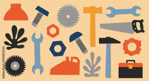 Set of construction and repair tools icons on a light background