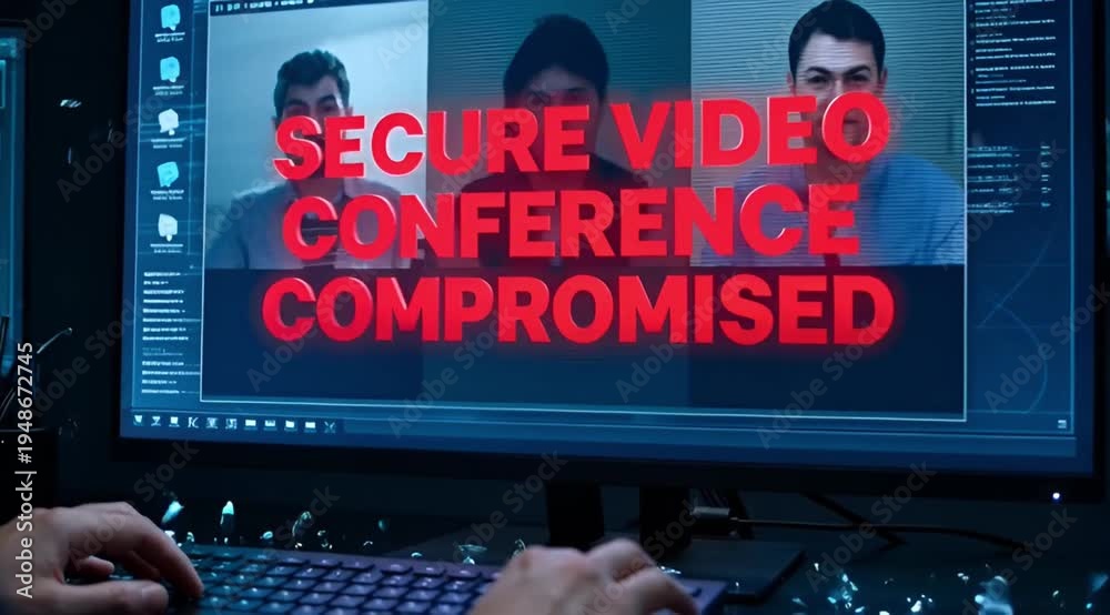 Breach On Computer Person working on a computer screen showing a critical cybersecurity ...