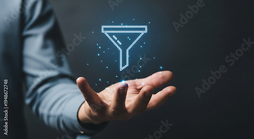 Digital sales funnel and data filtering business concept
