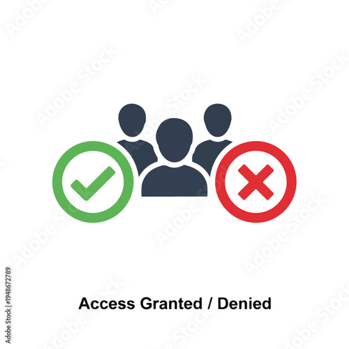 Icon representing access control, featuring group and status indicators