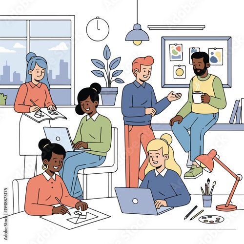 Group of people working together in an office setting