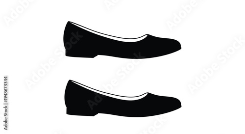 A pair of black flat shoes presented in a simple minimalist style