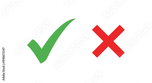A green checkmark and a red x mark against a white background