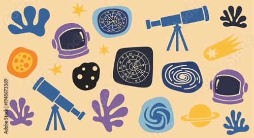 Space and Astronomy Hand Drawn Elements Pattern