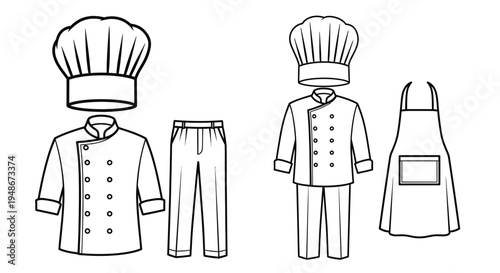 Line art illustration of chef s uniform hat and apron