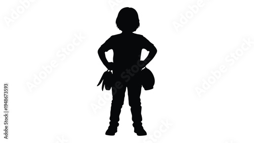 A silhouette of confidence: a young girl standing tall with tools in hand, embodying empowerment and preparedness
