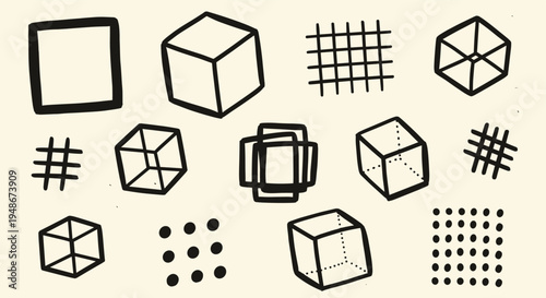 Hand drawn geometric shapes and patterns collection