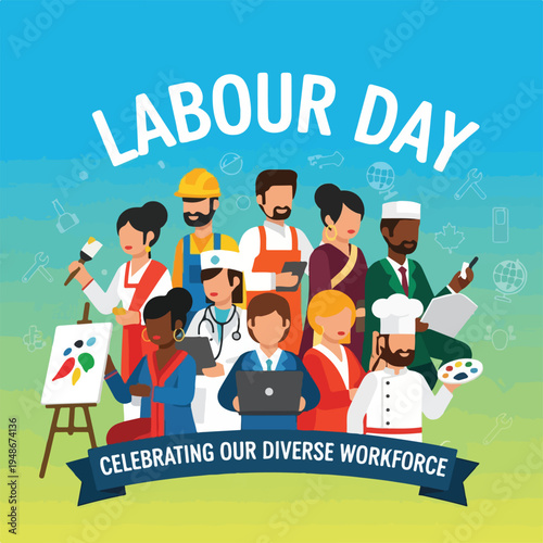 Illustration celebrating Labour Day, with people from various professions