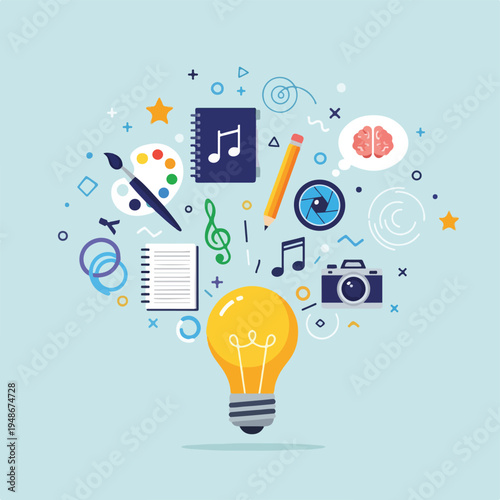 Illustration of a creative lightbulb surrounded by design elements