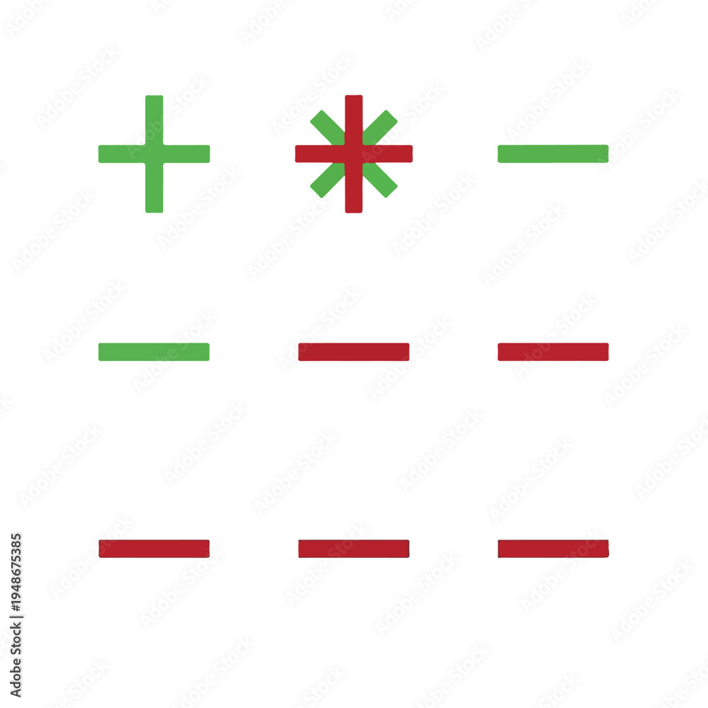 Obraz premium Grid of abstract symbols, featuring crosses, stars, and horizontal bars