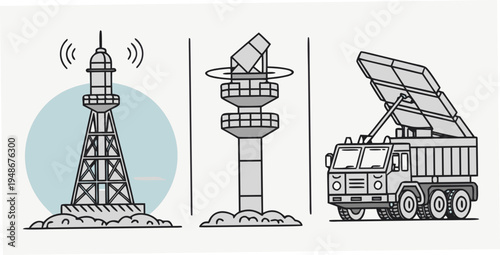 three different types of radar systems are shown Vector