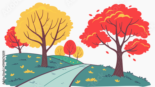 a cartoon illustration of trees with colorful autumn leaves Vector