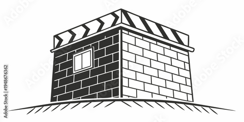 a small brick building with a window Vector