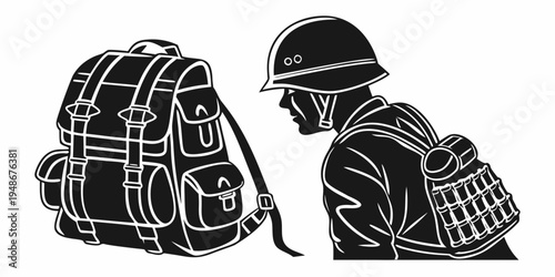 soldier with backpack and helmet Vector