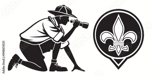 a scout taking a photo with a camera Vector