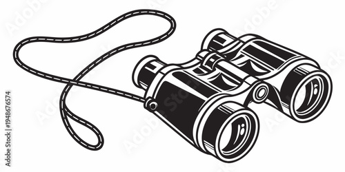 a pair of black binoculars with a strap Vector
