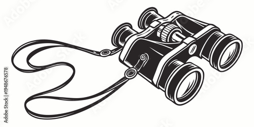 a pair of black binoculars with a strap Vector