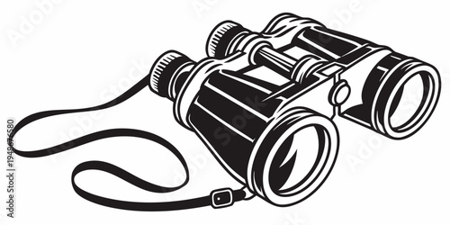 a pair of black binoculars with a strap Vector