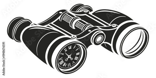 a pair of black binoculars with white details Vector